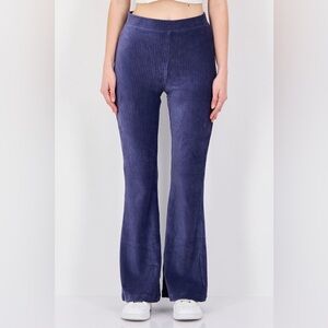 Aerie Ribbed Flare Pants Dusty Blue Pull On Stretch Mid Rise Size M